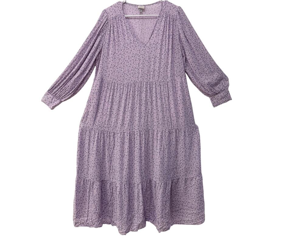 A New Day Women's Purple Floral Print Tiered Midi Dress Size M